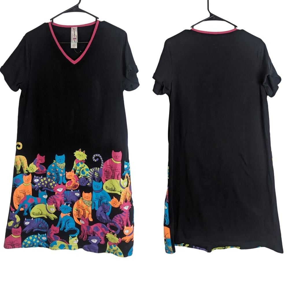 NWOT Bright Happy Cats Pullover Nightgown 100% Cotton Women's Size Small/ Medium
